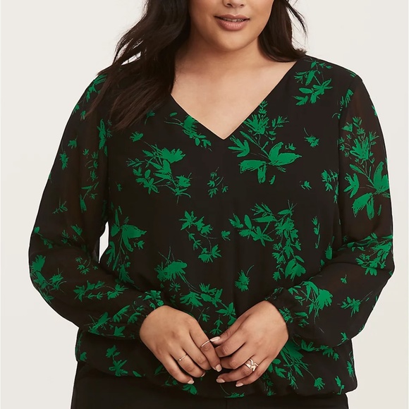 COPY - TORRID Emerald Floral Strappy Chiffon Blouse - Picture 4 of 14